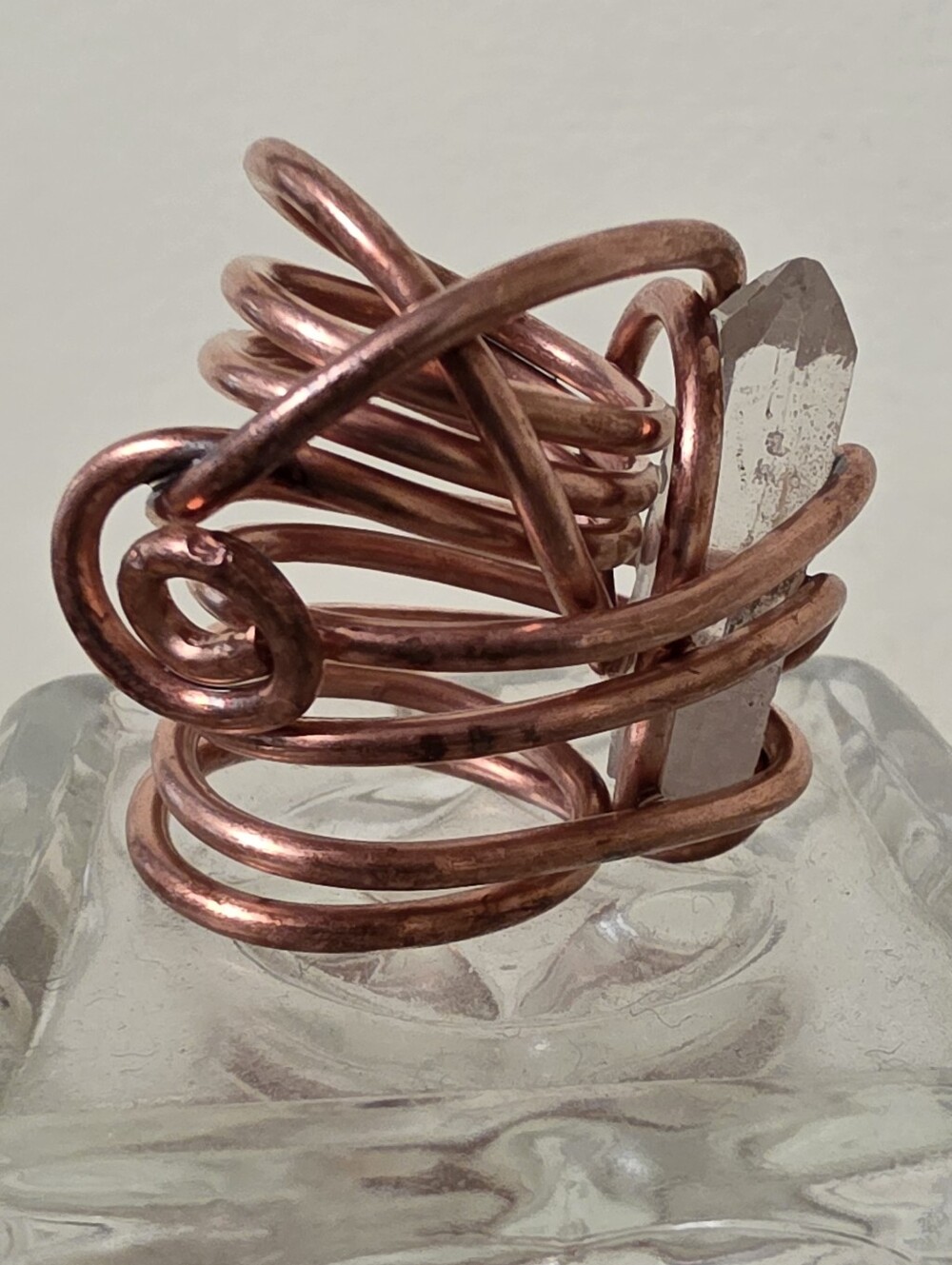 Handcrafted Handwrapped Copper Wire Wrapped Ring with Clear Quartz Crystal - Picture 10 of 15
